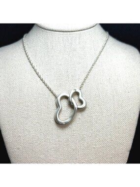 Double Heart Interlocking Hearts Station Necklace 925 Sterling Silver 18"